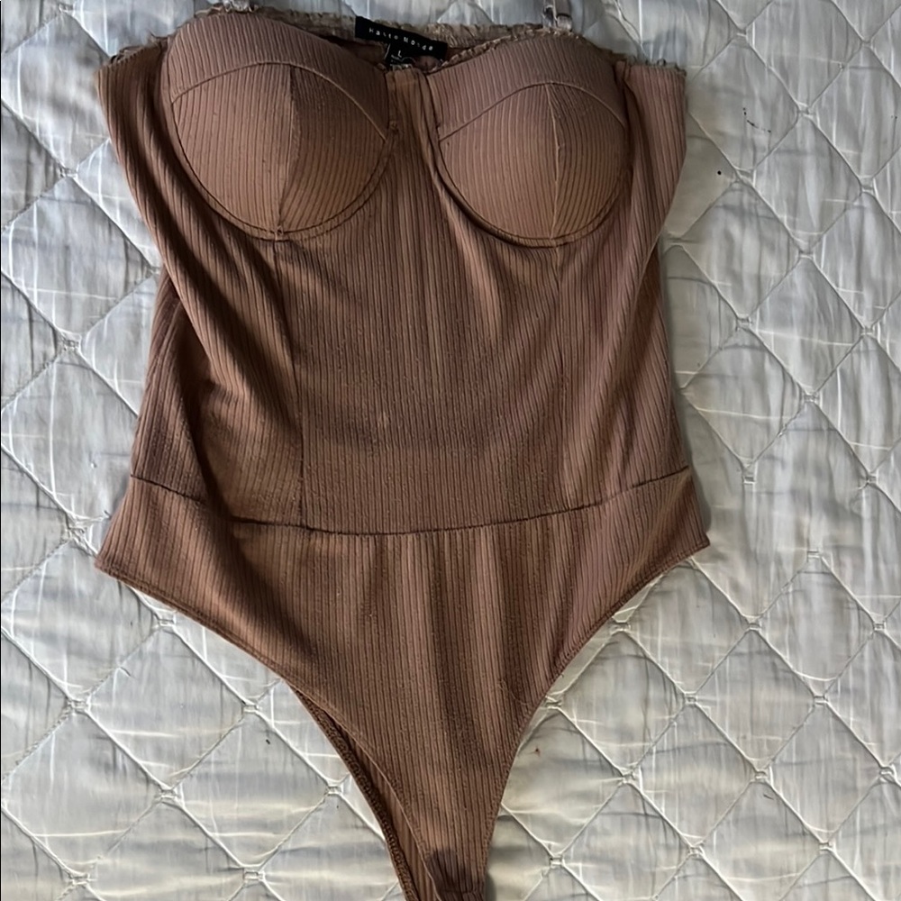 Brown Ribbed Bodysuit